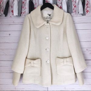 Anthropologie Tabitha Bow Topped Coat Ivory SZ M